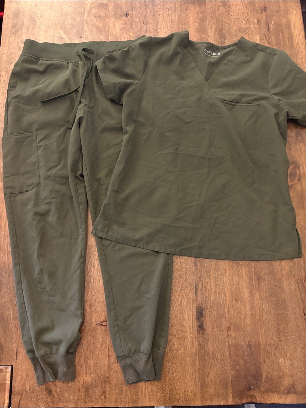 Mandala Olive Green V-Neck Scrub Top with Jogger Pants